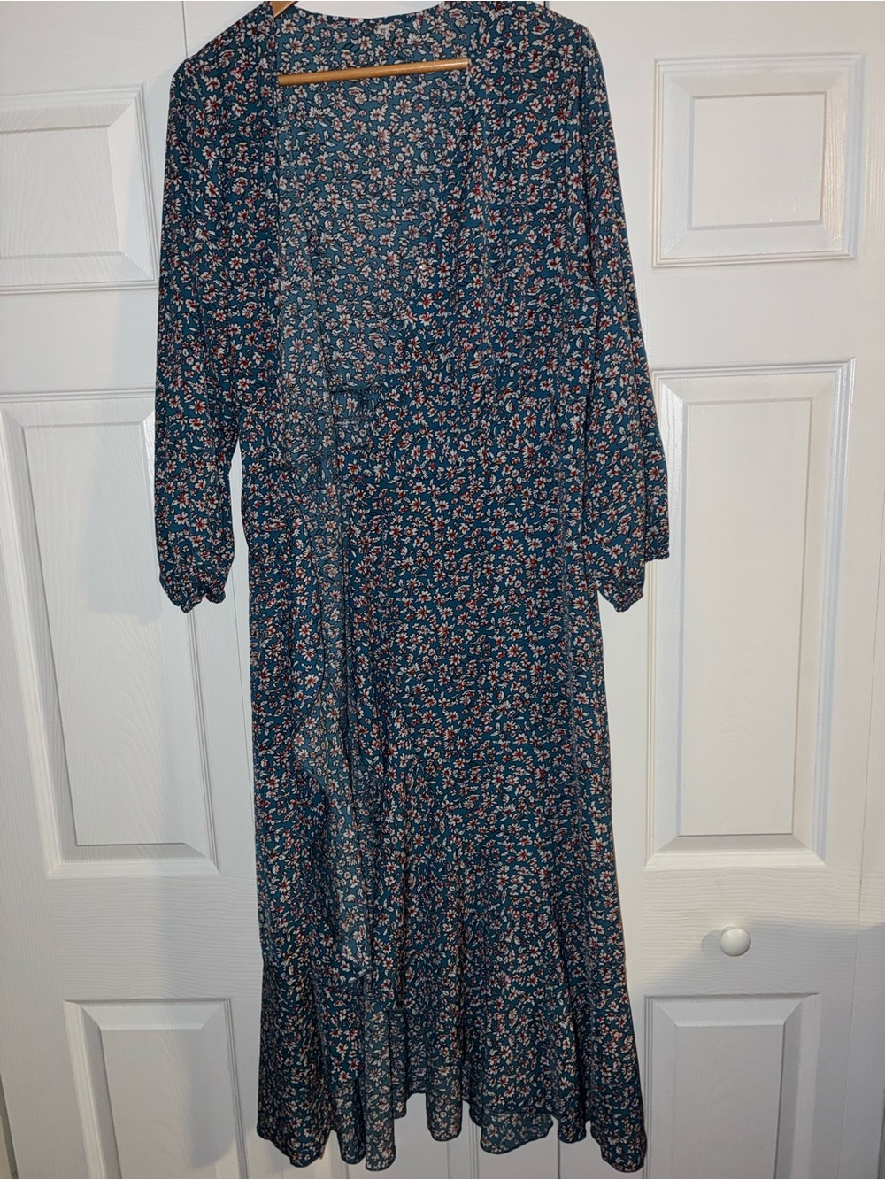 Teal Floral Maxi Wrap Dress with Pink Accents
